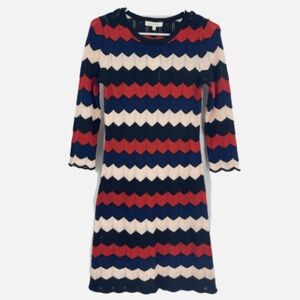 Lux Apothetique Red, Blue, and Cream Sweater Chevron Dress Sz:Small